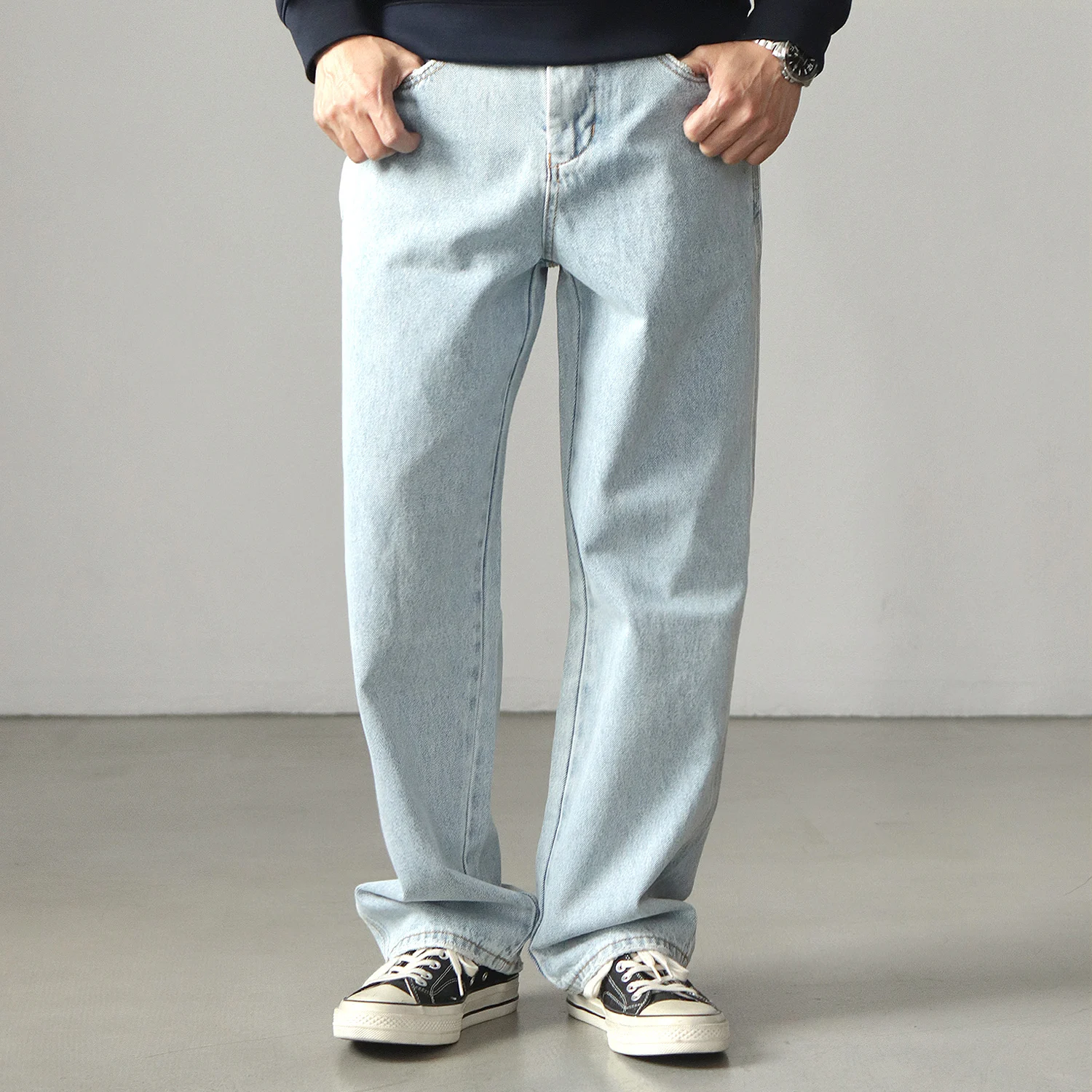 2025 Spring and Autumn New American Retro Denim Jeans Men's Simple 90% Cotton Washed Old Loose Straight Casual Wide Leg Pants