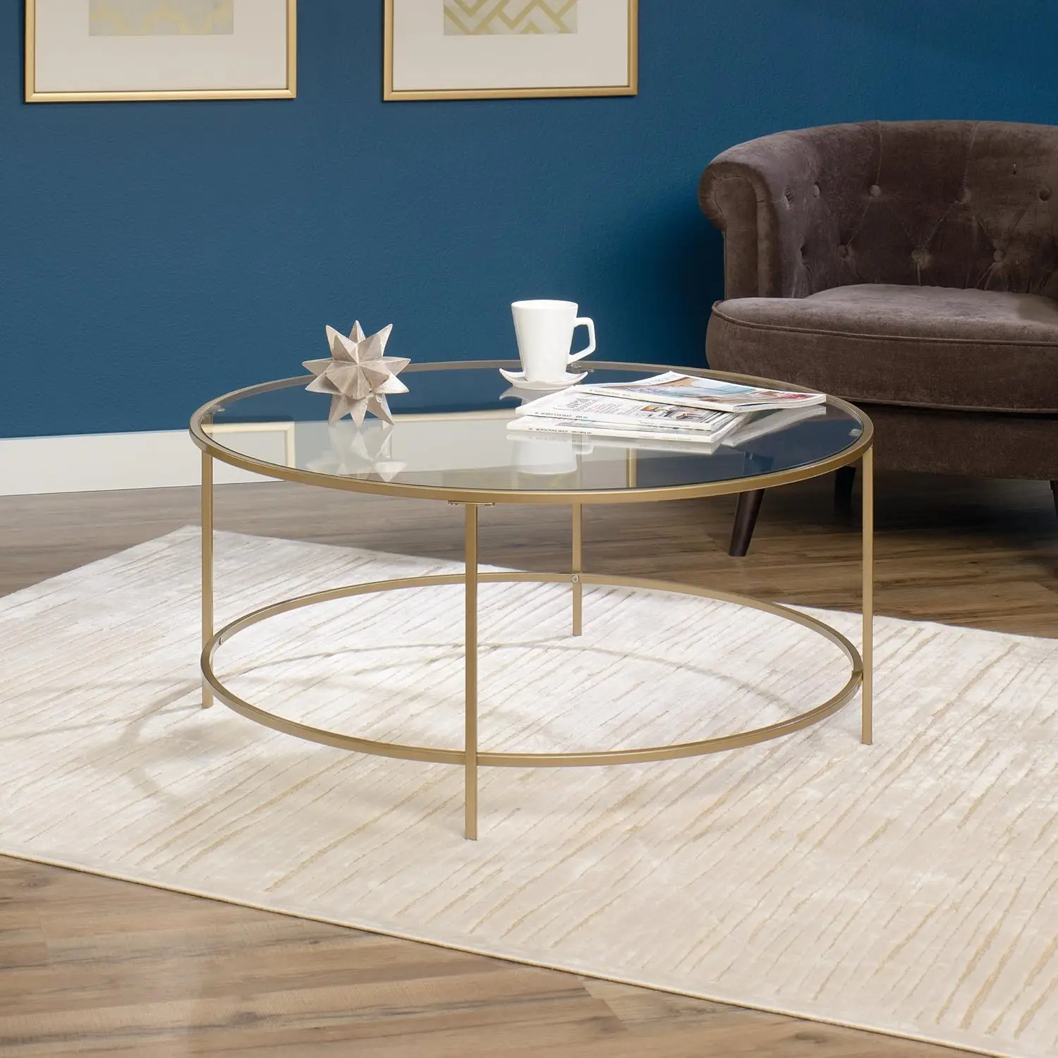 417830 Int Lux Coffee Table Round, Glass / Gold Finish