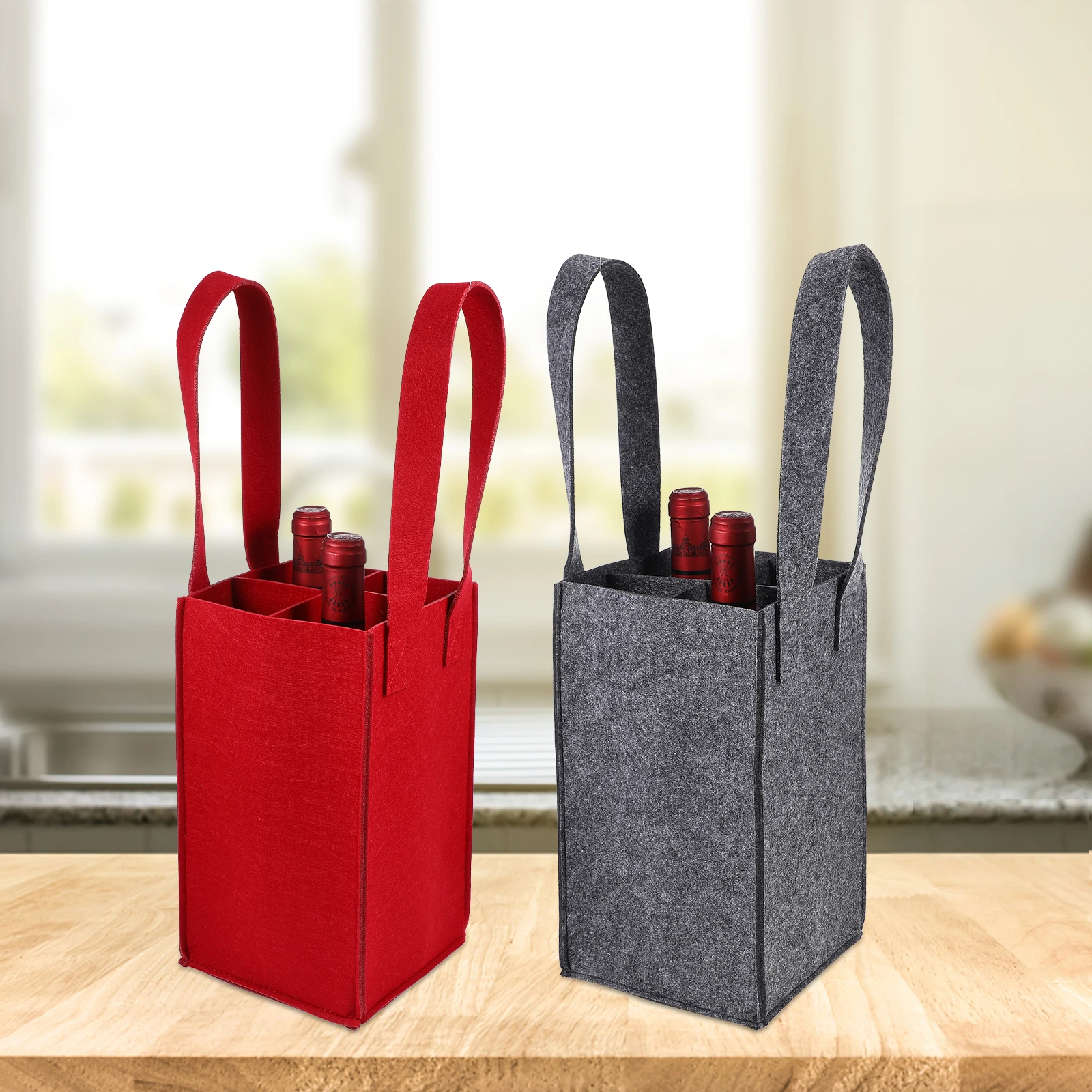 

3 Pcs Bag Felt Material Large Capacity Bottle Carrier Reusable Tote Bags For Picnic Birthday Party Glass Packaging Storage