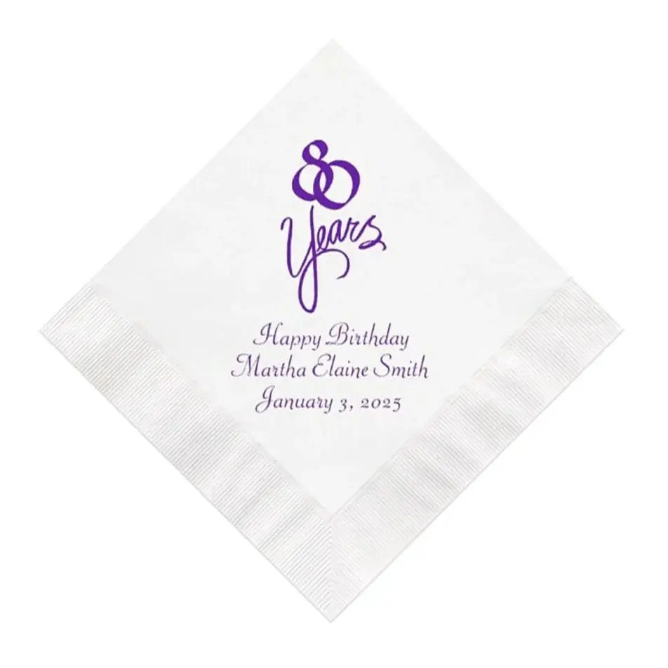 

80 Years 80th Birthday Napkins Personalized Set of 100 Napkins Party Supplies Eightieth