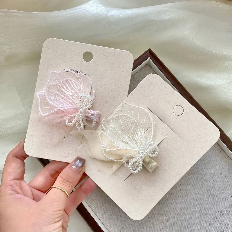 Tulle Pearl Flower Side Hair Clips Toddler Girls Princess Birthday Party Performance Hair Accessories