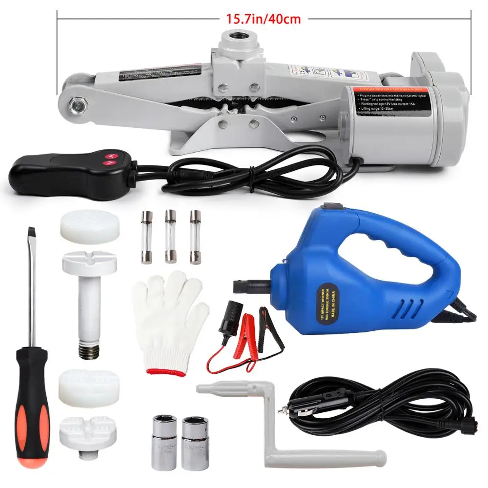 

High Quality Manufacturer Portable Chinese Supplier 2T 12V Full Automatic Scissor Electric Car Jack and Electric Wrench