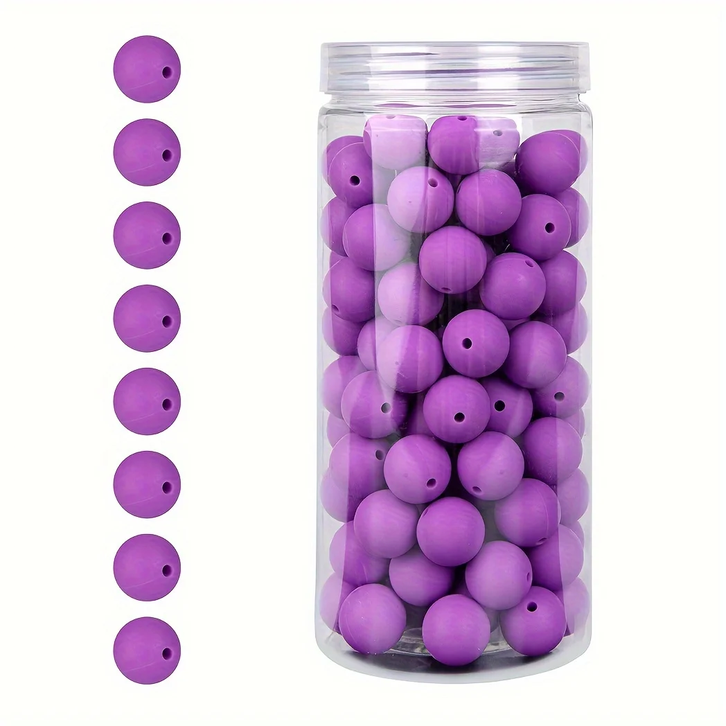 100 Stück/Box 12/15 mm Silikonperlen-Set für Schlüsselanhänger, Halskette, Armband, Umhängeband, Herstellung von runden Gummi-Silikon-Fokalperlen – Detail 20