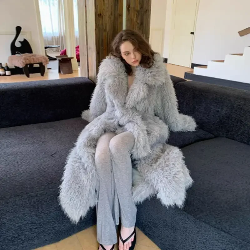 Women's Fall Winter Top Coat Lapel Faux Fur Noble Outfit Design Luxury Brand Simple Fashion Comfortable Leisure Eco-friendly
