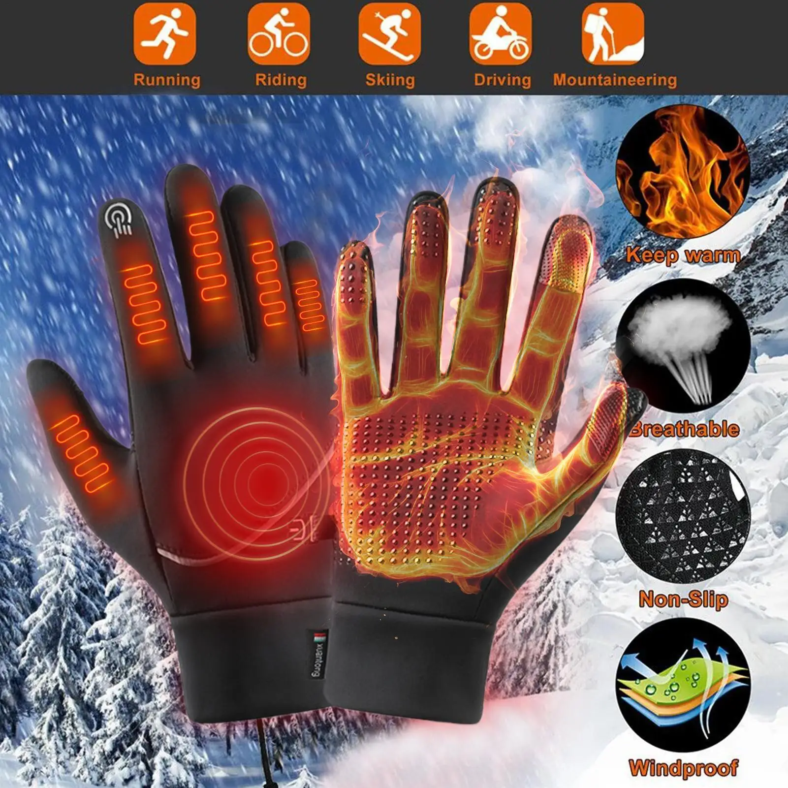 Guanti riscaldati da uomo Guanti caldi per sport all'aria aperta Guanti touchscreen riscaldanti USB per spalare la neve Guida alpinismo