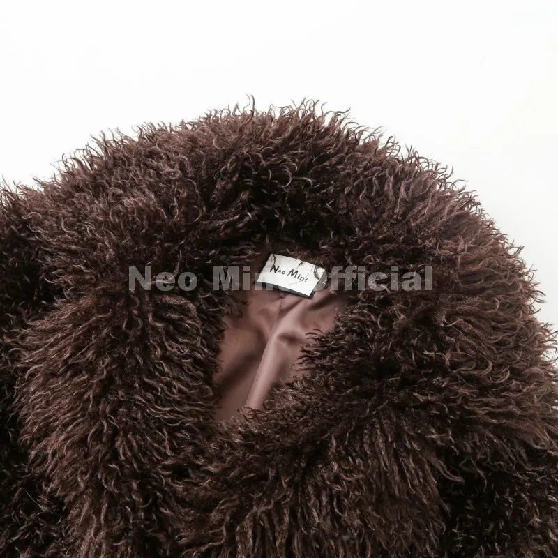 Neo Mint Winter 2025 Trend Burgundy Obsession Long Faux Mongolia Sheep Fur Jacket Coat Women Chic Lapel Collar Fluffy Overcoat