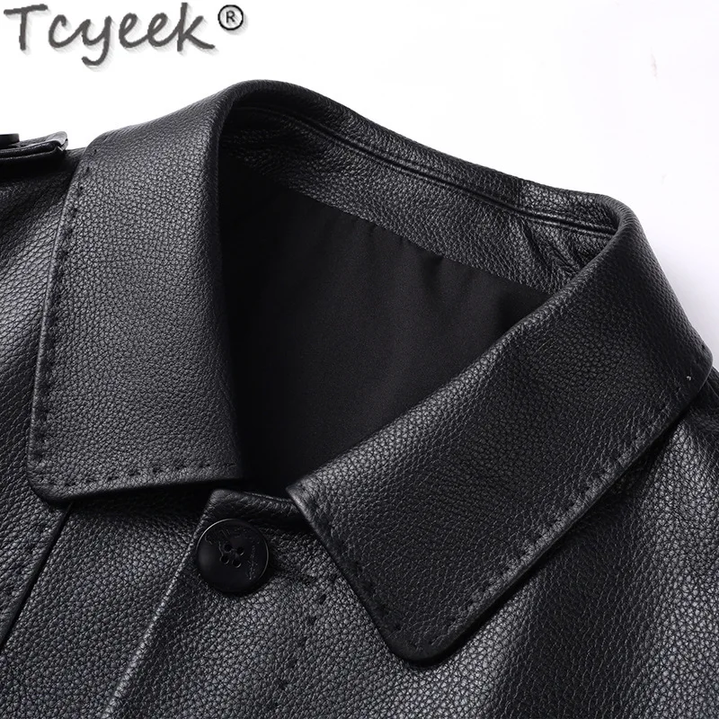 Tcyeek Genuine Leather jacket men Top Layer Cowhide Coat Spring Autumn Clothes Business Casual Mens Coats Slim Fit Jaqueta Couro