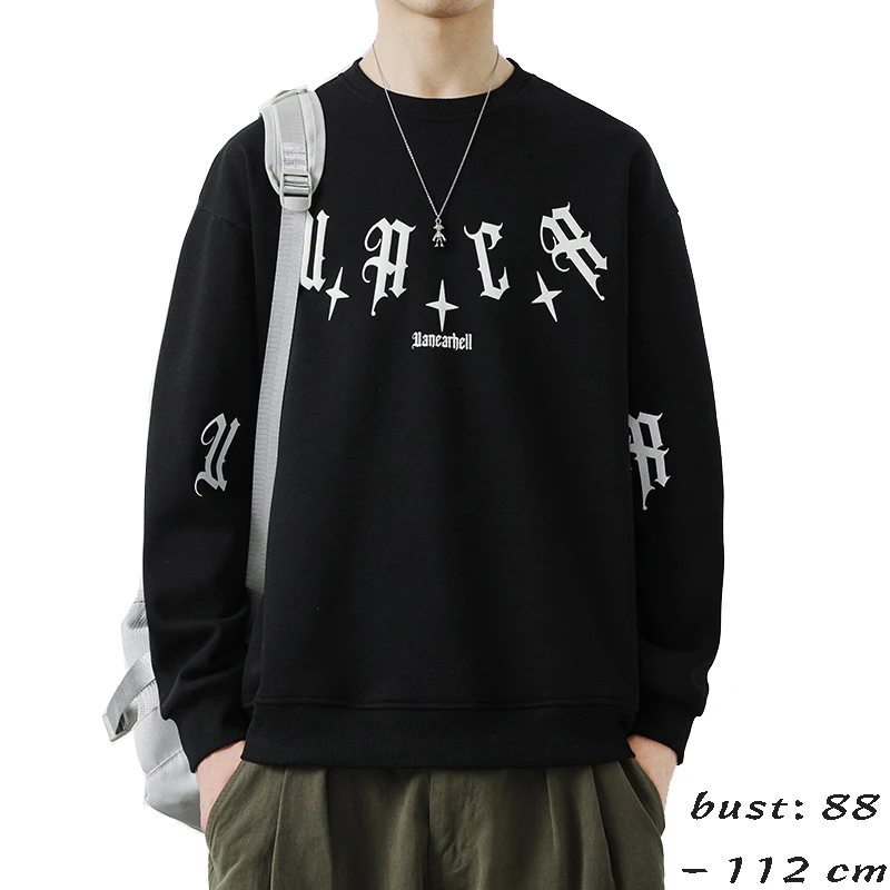 High quality cotton sweatshirts for men vintage letter print pullover new spring autumn 2024 tending clothing black white green