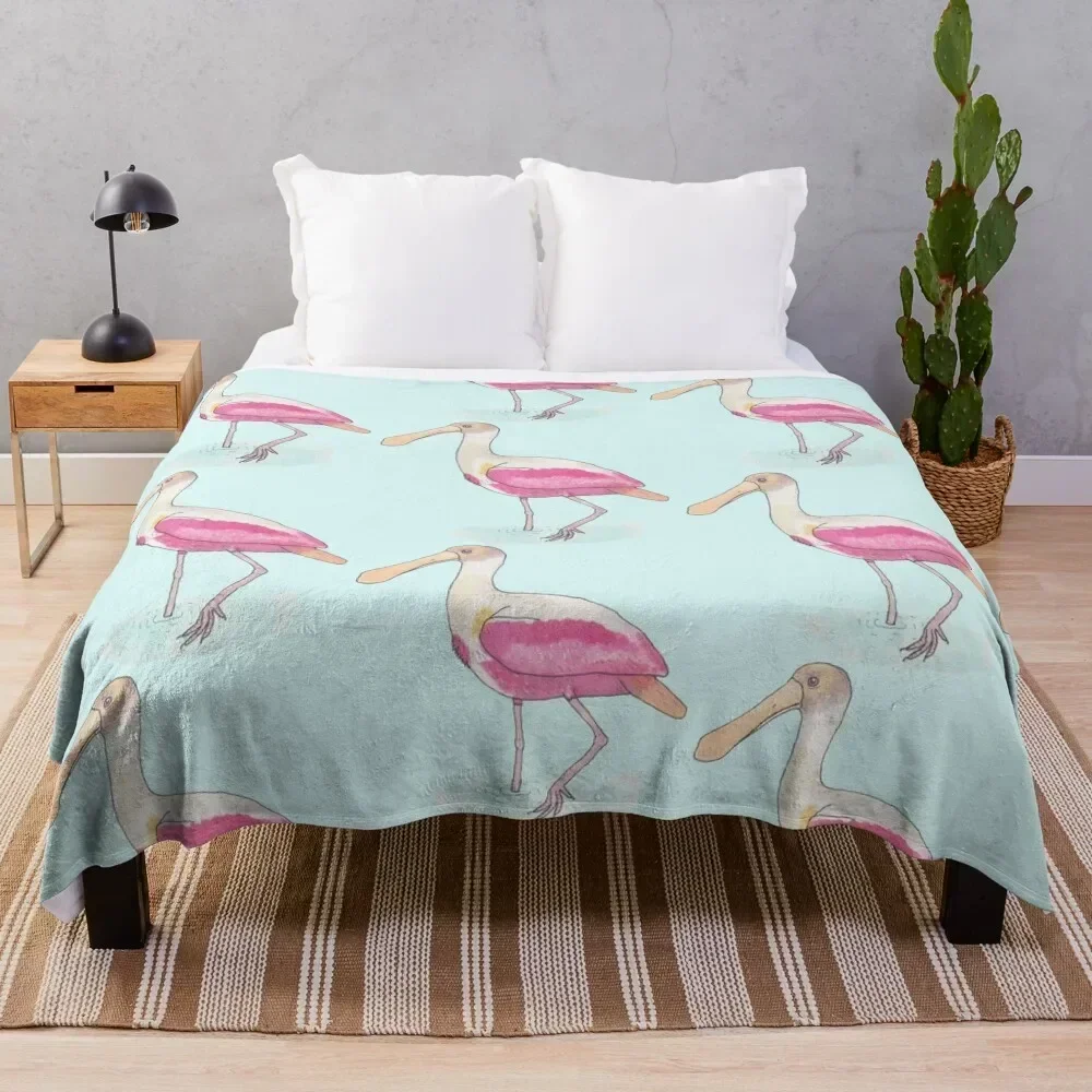 

Roseate Spoonbill bird species watercolor art Throw Blanket Luxurious Soft Fuzzy Blanket for Sofa Bed