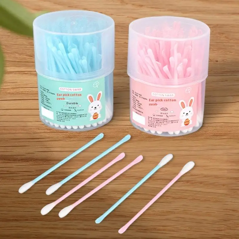 100 Stück 2-in-1-Doppelkopf-Wattestäbchen, Ohrenreinigung, Make-up-Entferner-Pads, weiche Borsten, Ohrschaufel für sichere Ohrenpflege