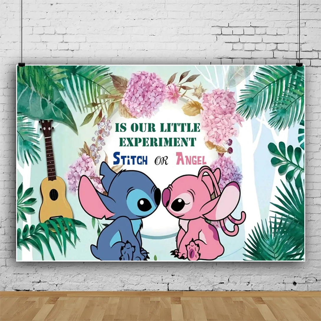 Stitch Angel Photo Backdrop Background For Photography Boy Or Girl Birthday Party Decoration Props Baby Gender Revelation Poster