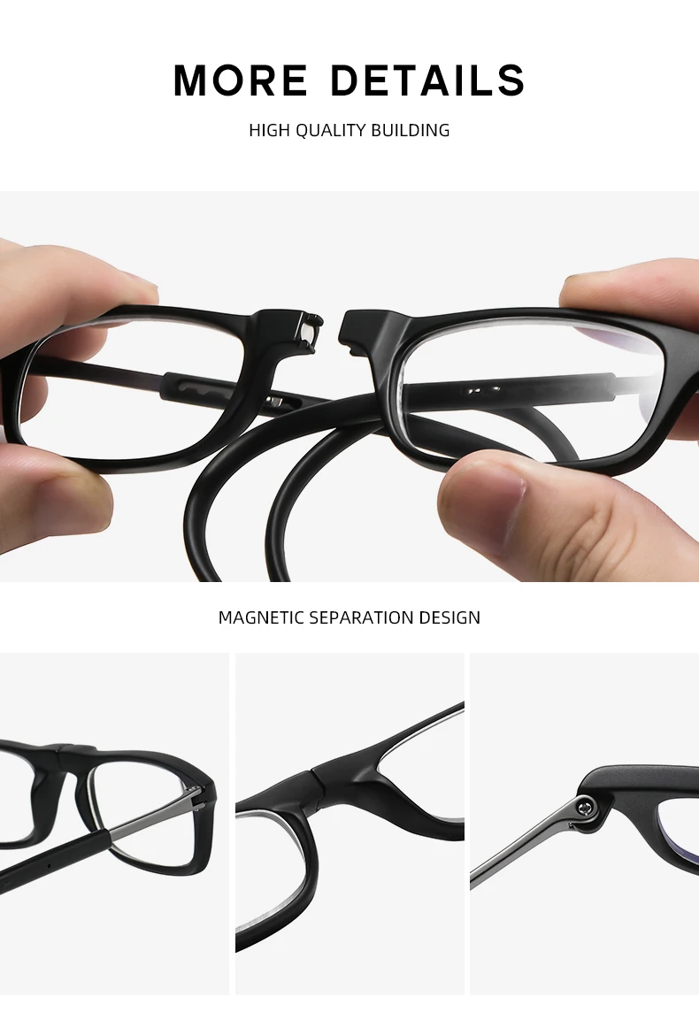 Neue Faltbare Halsband-Lesebrille HD-Harz Modische Magnetische Gleitsichtbrille für Alterssichtigkeit – Detail 6