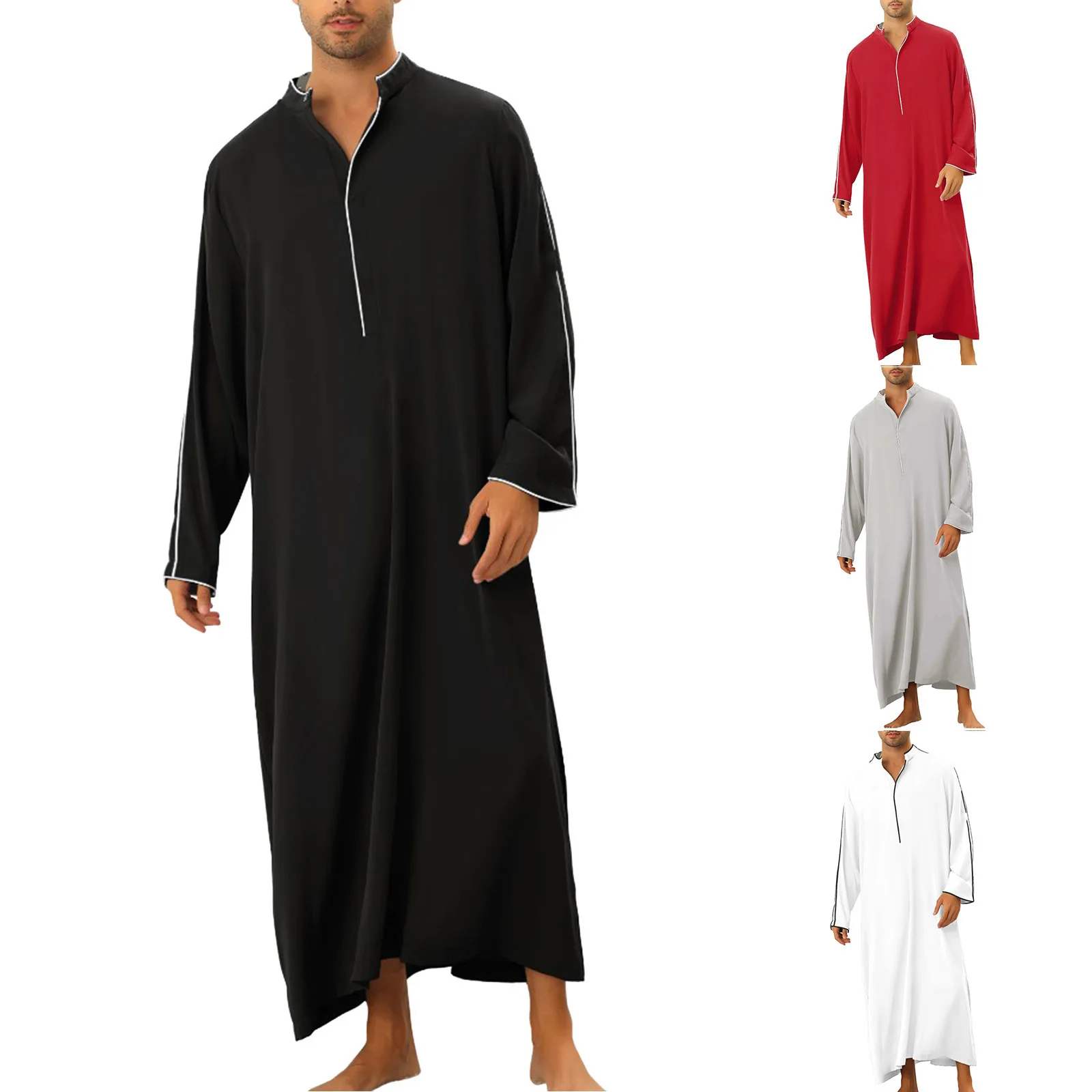 Men Muslim Kaftan Islamic Arabic Long Sleeve Solid Robe Middle East Caftan Loose Casual Musulmane Robes Ramadan Morocco Dubai