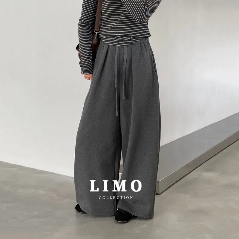 

LIMO 2025 Autumn Cotton Casual Wide Leg Pants with Drawstring High Waist Trousers for Women Fall Winter Fashion Streetwear