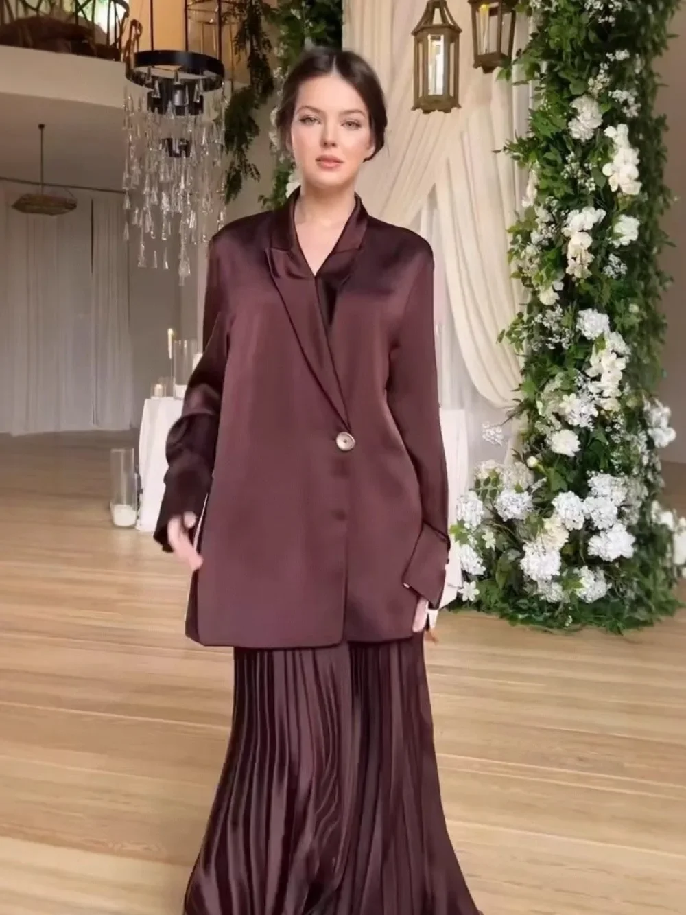 Dubai Donna Top Camicia Gonna a pieghe Set da 2 pezzi Eid Set musulmano Blazer Gonna a maniche lunghe Abiti Arabo Dubai Musulman Ensembles 2025