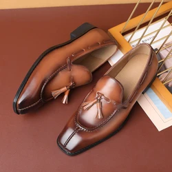 Men's Casual Business Leather Shoes Men Fashion Tassels Wedding Party Loafers Mens Classic Retro British Style Flats