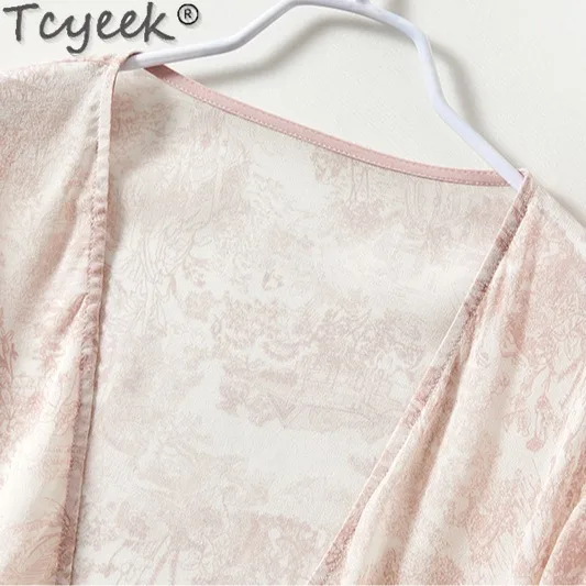 Tcyeek Spring Summer Real Mulberry Silk Top Female Thin Style Sunscreen Clothing Female Cardigan Women's Coat 2024 Streetwear