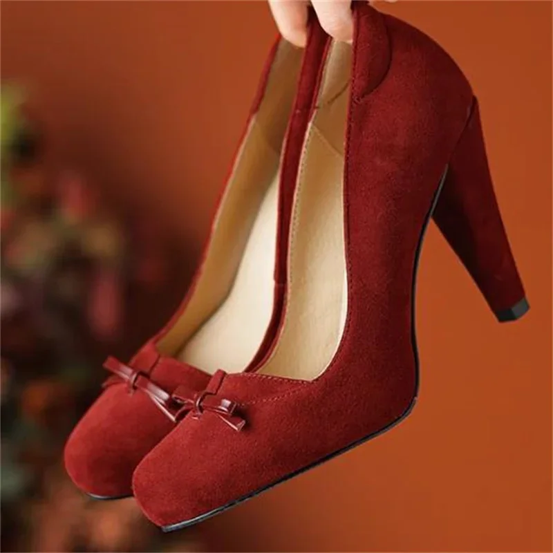 

Butterfly-knot Shoes For Ladies Pointed Toes High Heels Female Pumps High Heels Velvet Tacones Chassure Femme Bow-tied Zapatos