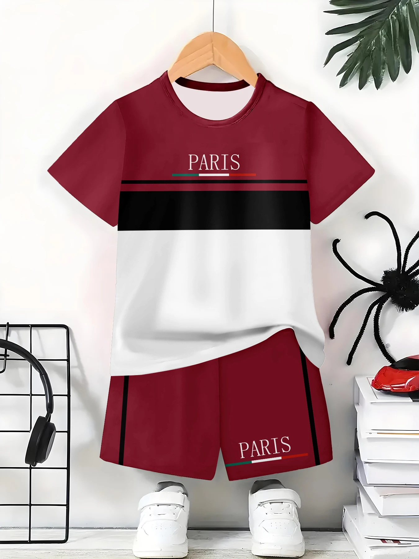 Kids Clothes Paris Letter Theme Gradient Printed Set for Boys 2-10Y Summer Outdoor Children's Casual Fashion Streetwear Outfit