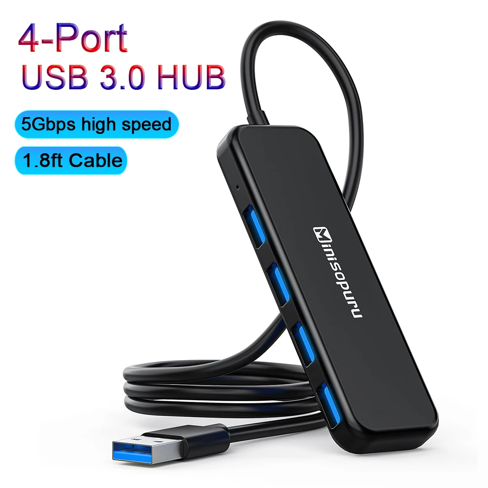 Minisopuru USB 3.0 HUB Splitter 4 Port USB 3.0 High Speed Data Transfer Expander for Laptop PC Accessories USB-A 3.0 Adapter HUB