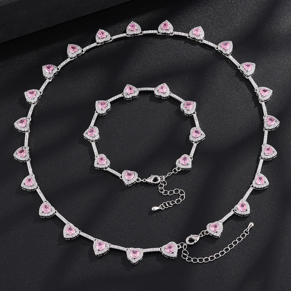 ZAKOL Hip-Hop-Mode-Set mit Regenbogen-Herz-CZ-Tennis-Armband und Halskette, vollständig mit AAA-Kubikzirkonia besetzt, Hip-Hop-Schmuck für Damen – Detail 8