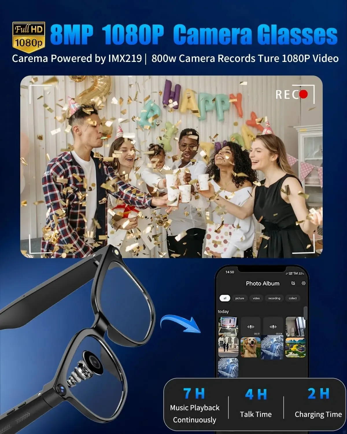 2026 New 4K HD 800W Pixel Dual-Camera Smart Glasses Men 1080P Video Recording AI Chat WIFI Transmission Translation Call Glasses
