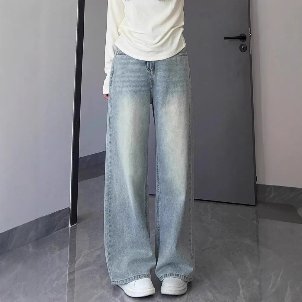 Light Wash Wide Leg Jeans Women's High Waist Loose Fit Slimming Spring Autumn Casual Straight Leg Pants No Brand Registered
