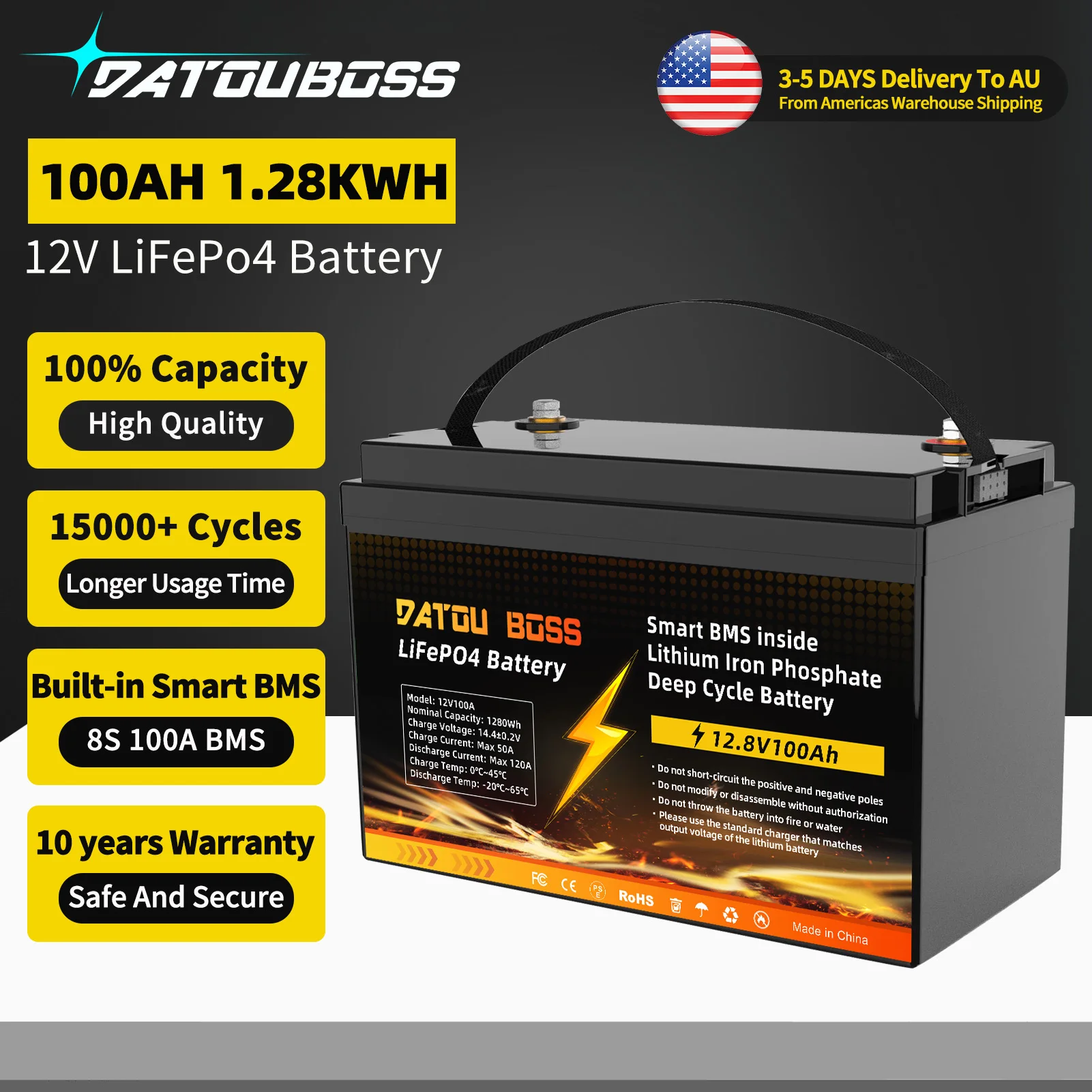 New LiFePO4 Battery 12V Lithium Iron Phosphate MFUZOP Batteries 8000 Cycles EP BMS Syterm Car Lighter Solar US Fast Delivery