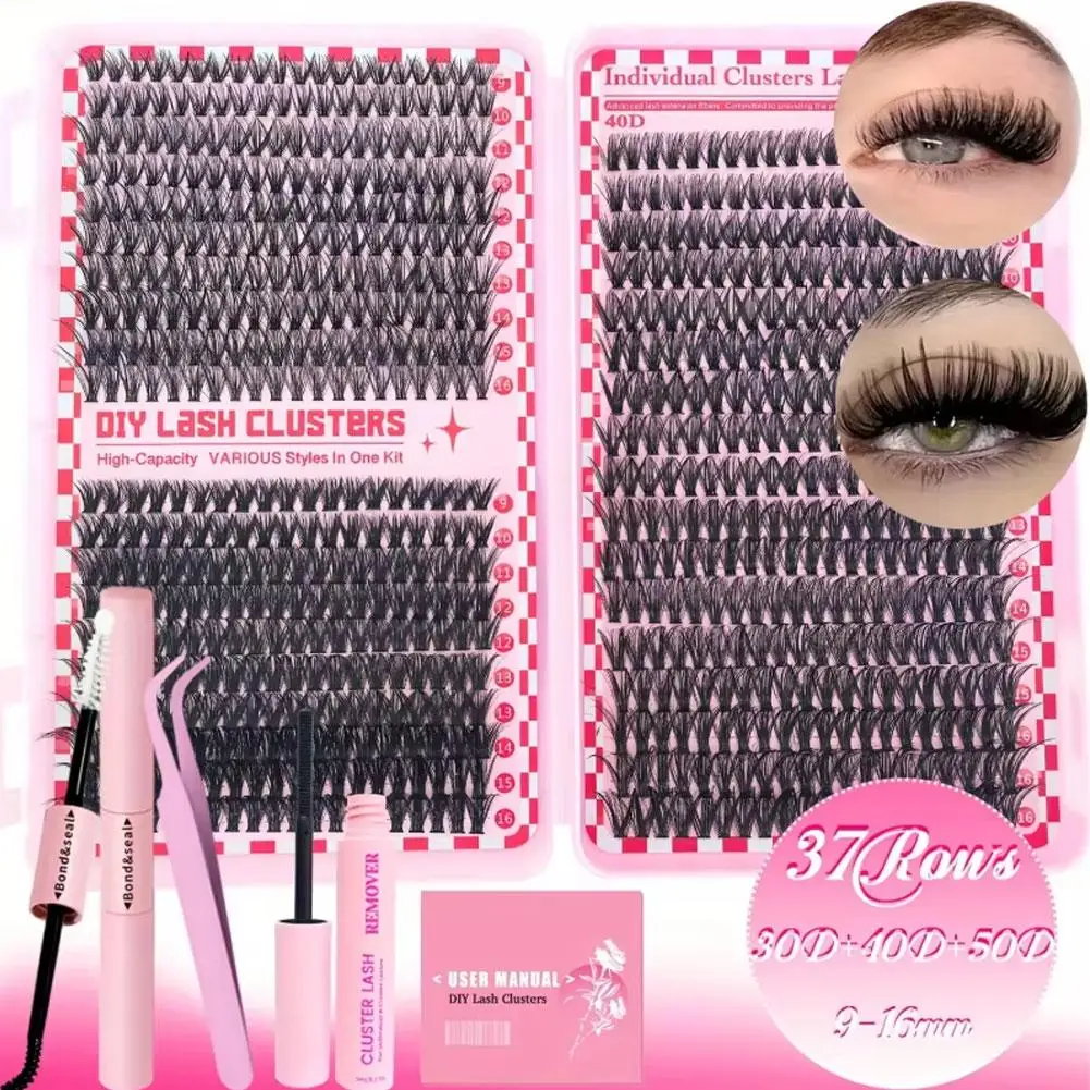 30-50D DIY Eyelash Extension Kit with Tweezers, Glue and Seal Reusable Single Eyelashes for Party Stage Festival Eye Makeup