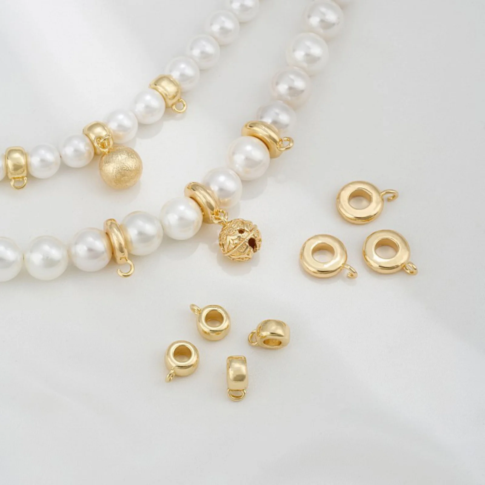 5/10PCS Brass Bail Beads With Loop For DIY Jewelry Making Findings Flat Round 14K Real Gold Plated Bracelet Necklace Accessories