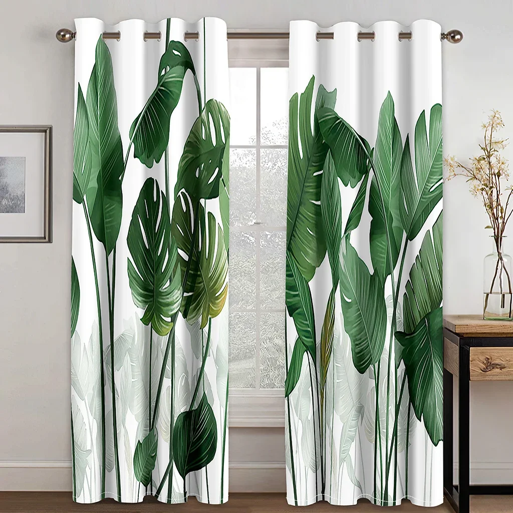 

3D Green Leaves Tropical Curtains for Living Room, Window Blinds Print, Finished Drape, Home Decoration