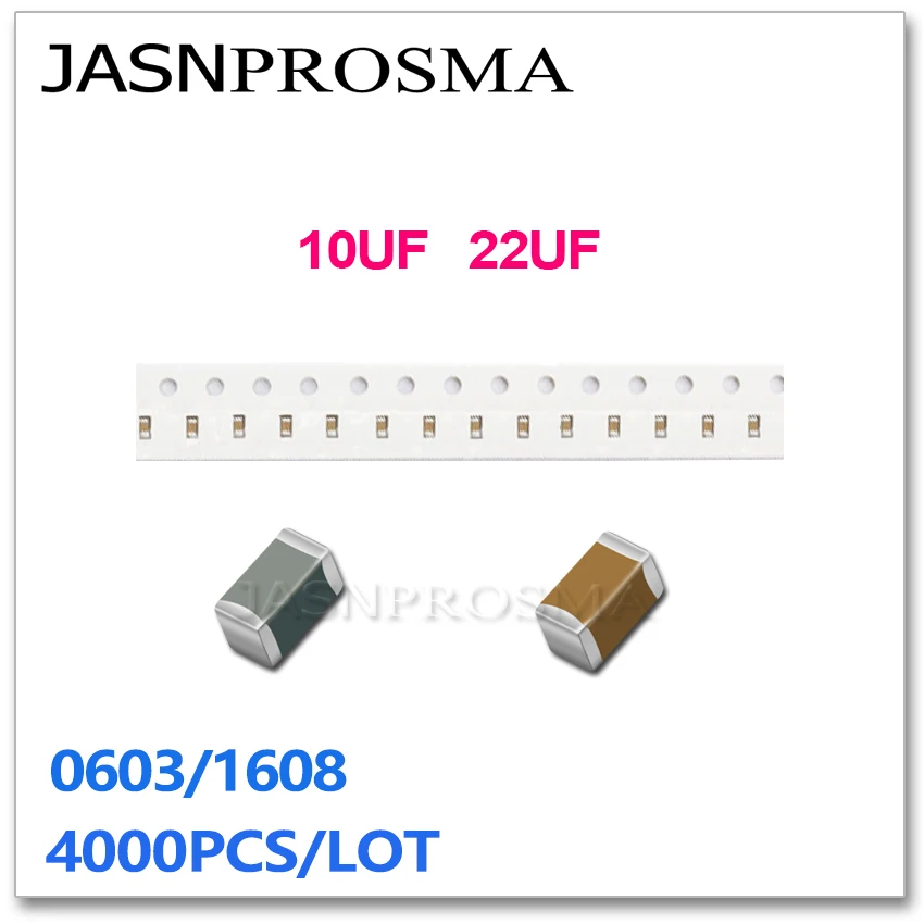 

JASNPROSMA 4000PCS 0603 1608 X5R Y5V RoHS ±20% ±10% 10UF 22UF 106 226 M K 6.3V 10V 16V 25V SMD High quality Capacitor New goods