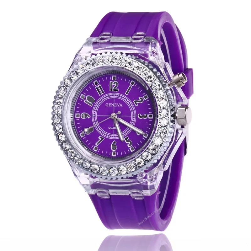

Korean Fashion LED Glow Watch Rhinestone Harajuku Couple Quartz Wristwatch For Student Men Women Reloj Mujer