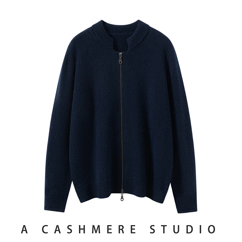 Autumn Winter Women Cashmere Zipper Sweater Shell Collar Cardigan 100% Cashmere Knit COS Style Warm Loose Popular Top Coat