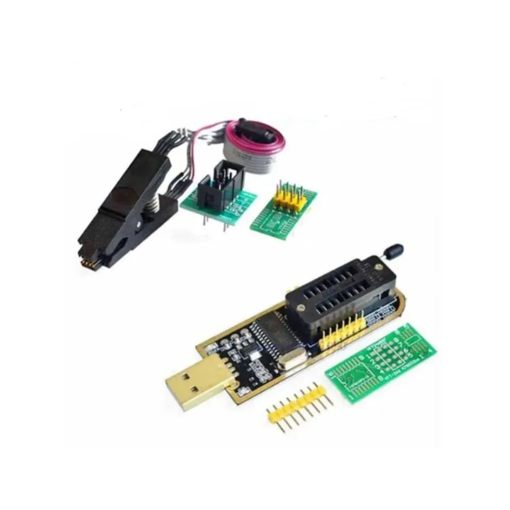 مبرمج USB CH341A مطلي بالذهب للوحات الأم وأجهزة التوجيه وأجهزة الكريستال السائل + مشبك اختبار SOP8 غير مدمر