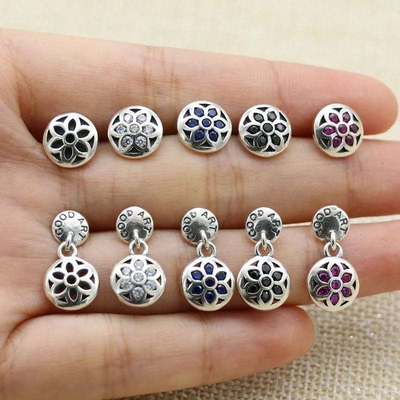 

South Korea s925 Sterling Silver Jewelry Fashion Cherry Blossom Earrings with Diamond Men's Earrings Personalized Women's Six St