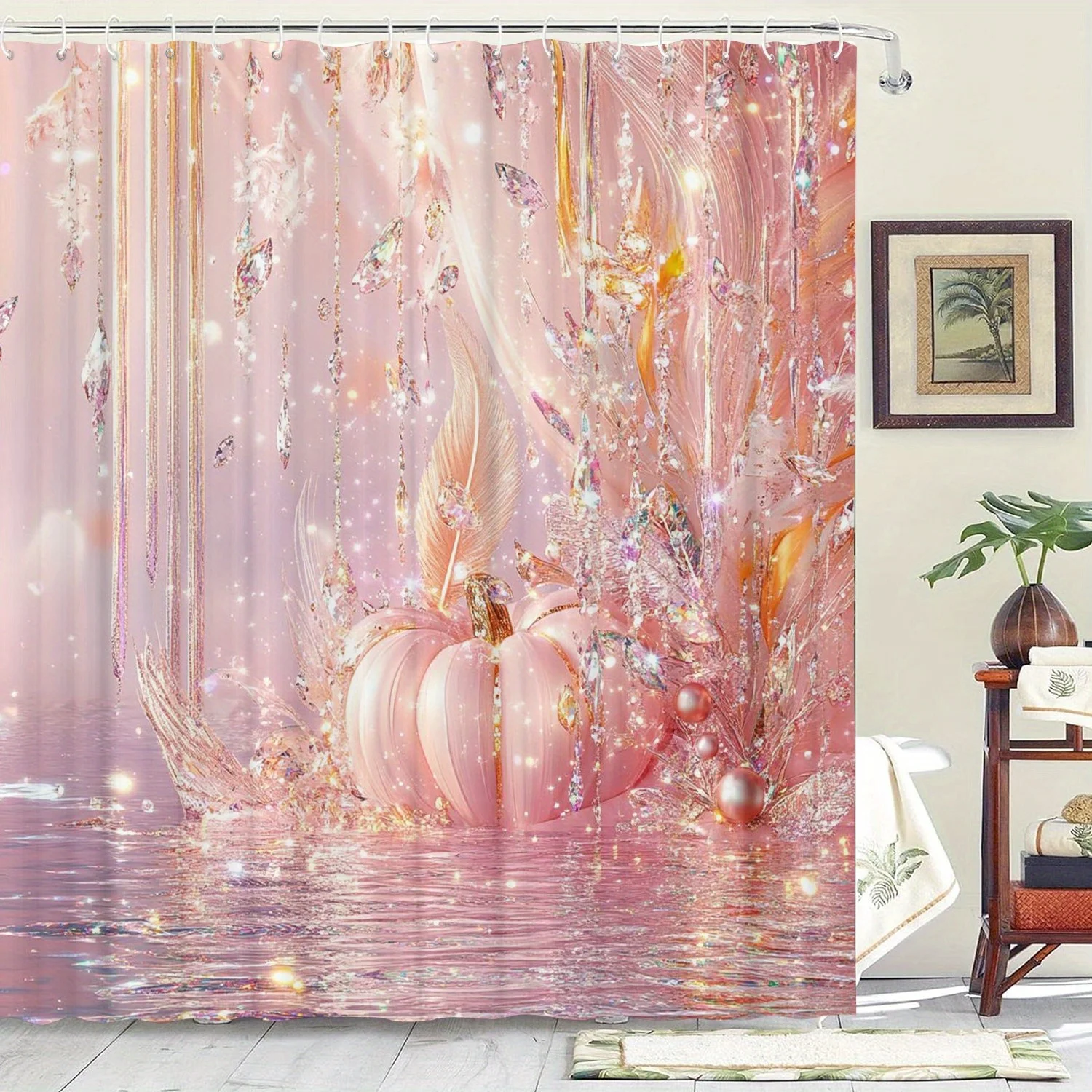 

Занавеска для душа с тыквой на 12-крючками, подходящая для комнаты, дома и отеля, моющиеся в машине, оконные шторы для ванной комнаты, цельная