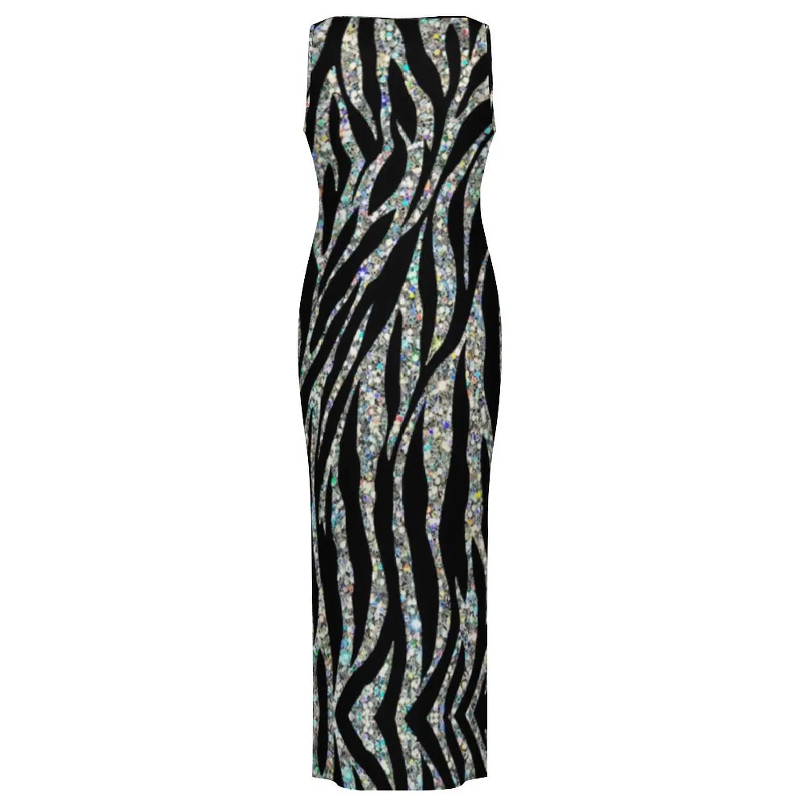Abito aderente con zebra glitterato Abito estivo con stampa animalier astratta Abiti maxi casual Donna senza maniche Y2K Abito alla moda Taglia grande 3XL 4XL