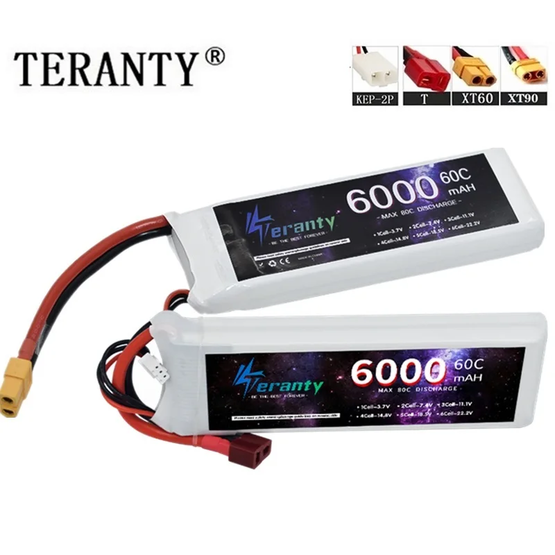 TERANTY 2S Lithium Polymer Battery 7.4V 6000mAh Lipo Battery 60C RC Car Drone Racing Hobby Rechargeable Quadrotor Accessories