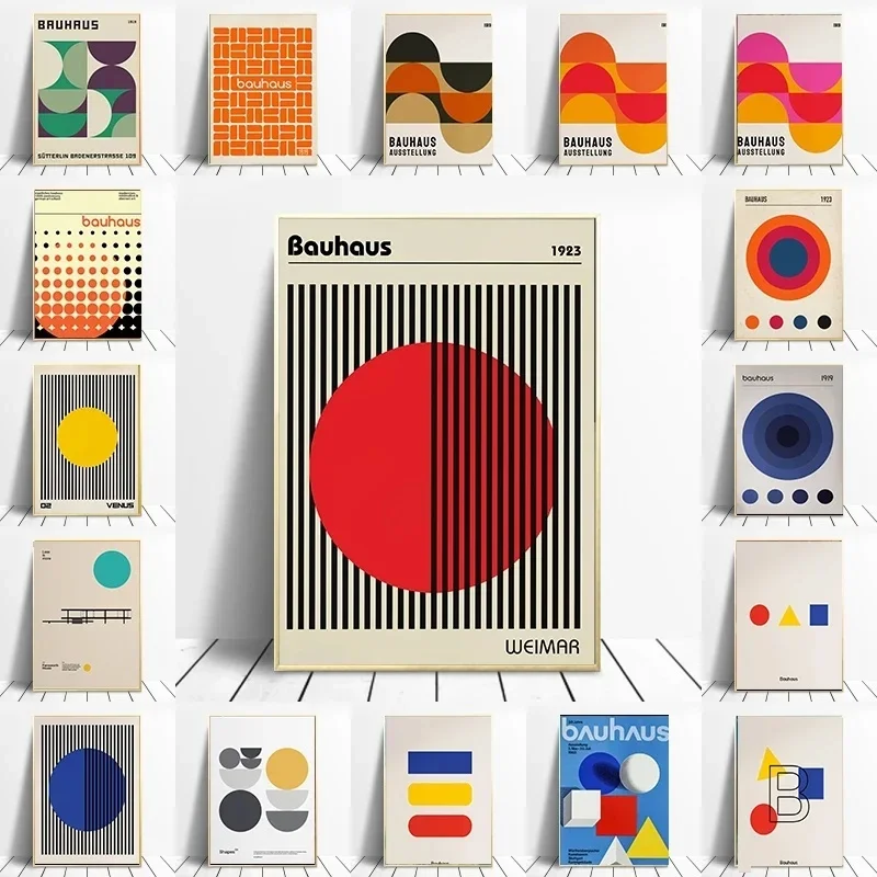 Moderne Minimalistische Kunst Bauhaus Ausstellung Geometrische Poster Kunstwerke Leinwanddrucke Abstrakte Gemälde Wohnzimmer Wandbilder Heim-Dekoration