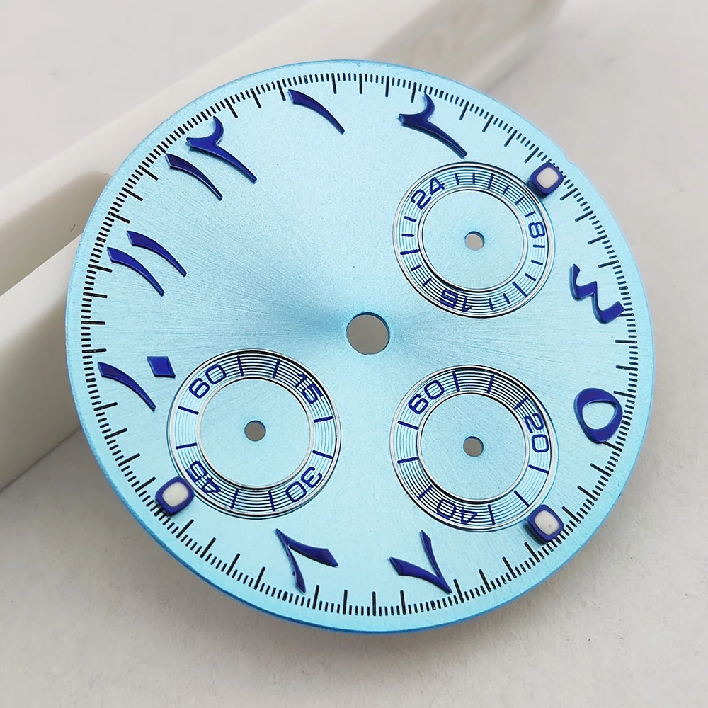 29mm VK63 Dial Arabic Script Steel Green Luminous Panda Dial Fit Quartz VK63 Movement High Quality Watch Accessories Watch Face