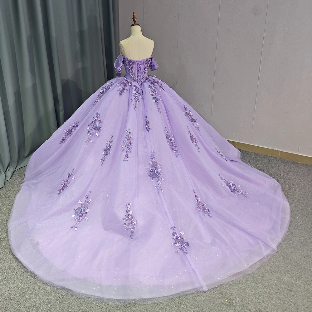 Luxury Purple Quinceanera Dresses Beading Ball Gown Lace Appliques Off-Shoulder Vestidos De 15 Anos Birthday Party Customized