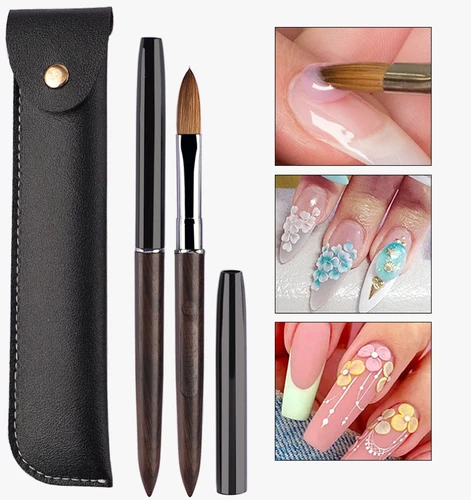 Imagen 2 del producto 100% Kolinsky-cepillo acrílico para uñas, mango de sándalo púrpura, pluma para tallar Gel UV prensado, polvo líquido, dibujo de uñas DIY