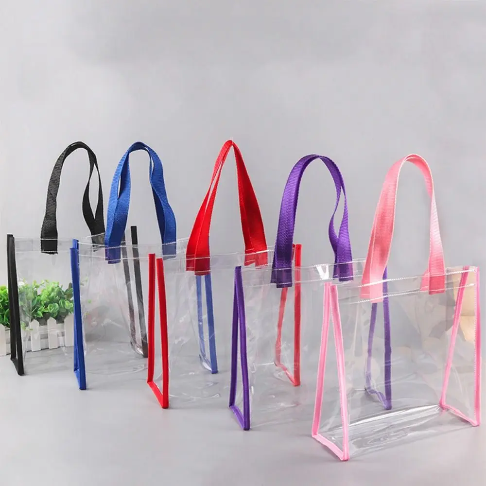 Transparent Pvc Clear Tote Bag Large Capacity Car Sewn Plastic Cosmetics Shopping Bag Jelly Bag Gift Bag Can