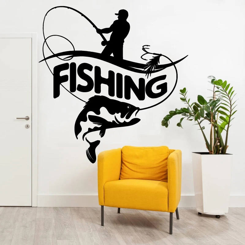 Sea Fishing Decorative Vinyl Wall Sticker Fisherman Fishing Rod Big Fish Sticker Indoor Waterproof Car Sticker Dress Up Decal 4