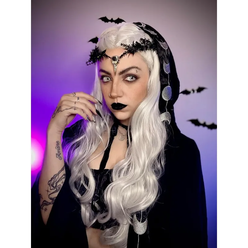 Black Fairy Flower Crown - Crow Skull Headdress Witch Headdress Dark Fairy for Witch Aesthetic Halloween Shoot