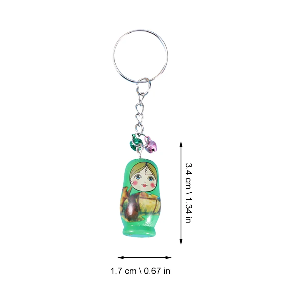 12 Pcs Matryoshka Key Keychains Accessories Mini Pendants Baby Decorations Wooden Bag Colorful Painting Rings Child Decors