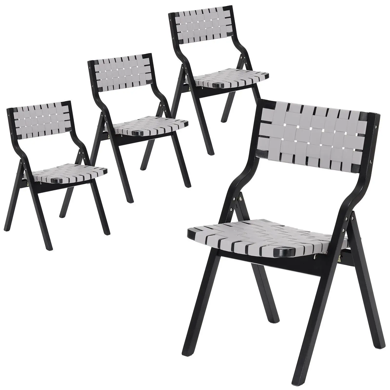 

Rustic Foldable Wood Kitchen Chairs Woven Back Accent for Compact Living Room Dining