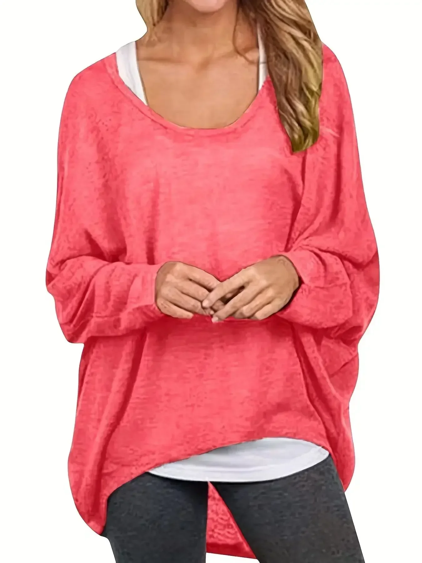 

Women's Plus Size 1XL-5XLFashion Bat Sleeve Pullover T-shirt Spring Autumn Ladies Casual Off Shoulder Loose Fashion Top