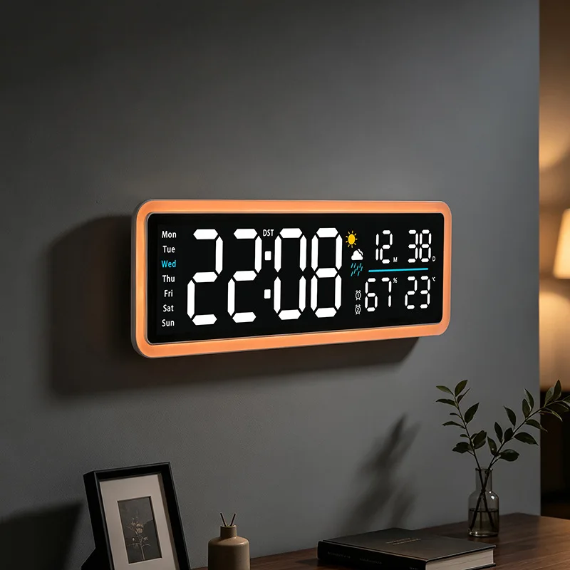 New weather clock Living room wall clock LED electronic wall clock Simple  Ambient night light